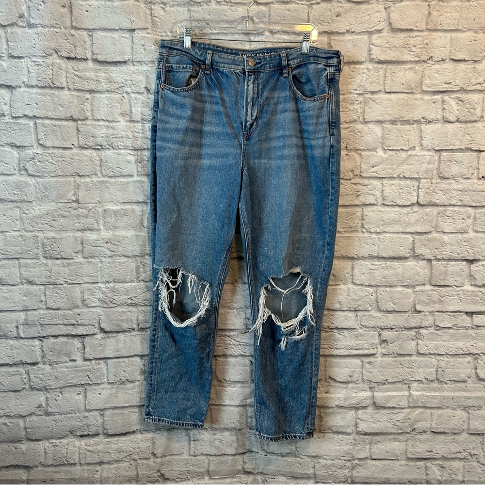 American Eagle (AE) High-Rise Jeans Womens Size 16 Blue Denim Strigid Mom Jeans